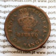 Índia, Oitavo de Tanga cobre 1884, "1/8 Tanga Bombaim - Índia Portuguesa" D. Luis I, (BC), World Coins Portuguese India KM 307