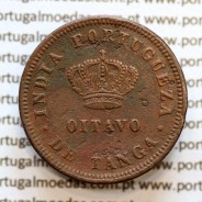 Índia, Oitavo de Tanga cobre 1884, "1/8 Tanga Bombaim - Índia Portuguesa" D. Luis I, (BC), World Coins Portuguese India KM 307
