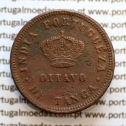 Índia, Oitavo de Tanga cobre 1884, "1/8 Tanga Bombaim - Índia Portuguesa" D. Luis I, (BC), World Coins Portuguese India KM 307