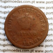Índia, Oitavo de Tanga cobre 1884, "1/8 Tanga Bombaim - Índia Portuguesa" D. Luis I, (BC), World Coins Portuguese India KM 307