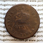 Índia, Oitavo de Tanga cobre 1884, "1/8 Tanga Bombaim - Índia Portuguesa" D. Luis I, (BC), World Coins Portuguese India KM 307