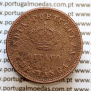 Índia, Oitavo de Tanga cobre 1884, "1/8 Tanga Bombaim - Índia Portuguesa" D. Luis I, (BC), World Coins Portuguese India KM 307