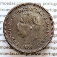 Oitavo de Tanga cobre 1884 Índia Portuguesa D. Luis I, Eixo deslocado Oblíquo às 5 horas, (MBC+)