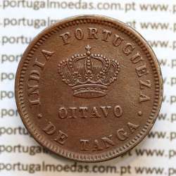 Oitavo de Tanga cobre 1886, "1/8 Tanga Bombaim - Índia Portuguesa" D. Luis I, (BELA), World Coins Portuguese India KM 307