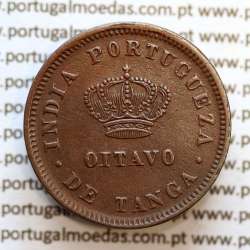 Oitavo de Tanga cobre 1886, "1/8 Tanga Bombaim - Índia Portuguesa" D. Luis I, (BELA), World Coins Portuguese India KM 307