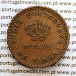 Oitavo de Tanga cobre 1886, "1/8 Tanga Bombaim - Índia Portuguesa" D. Luis I, (MBC+), World Coins Portuguese India KM 307
