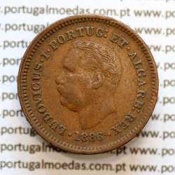Oitavo de Tanga cobre 1886, "1/8 Tanga Bombaim - Índia Portuguesa" D. Luis I, (MBC+), World Coins Portuguese India KM 307