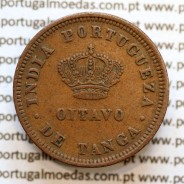 Oitavo de Tanga cobre 1886, "1/8 Tanga Bombaim - Índia Portuguesa" D. Luis I, (MBC+), World Coins Portuguese India KM 307