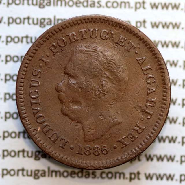 Índia, Oitavo de Tanga cobre 1886, Índia Portuguesa D. Luis I, Eixo deslocado Oblíquo às 5 horas, (BC/MBC)