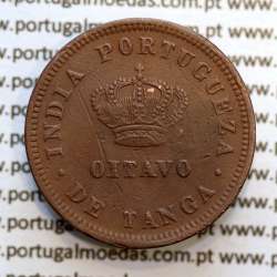 Índia, Oitavo de Tanga cobre 1886, Índia Portuguesa D. Luis I, Eixo deslocado Oblíquo às 5 horas, (BC/MBC)