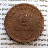 Índia, Oitavo de Tanga cobre 1886, Índia Portuguesa D. Luis I, Eixo deslocado Oblíquo às 5 horas, (BC/MBC)