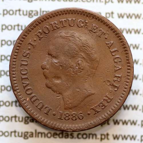 Índia, Oitavo de Tanga cobre 1886, Índia Portuguesa D. Luis I, Eixo deslocado Oblíquo às 5 horas, (BC/MBC)
