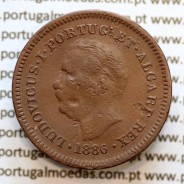 Índia, Oitavo de Tanga cobre 1886, Índia Portuguesa D. Luis I, Eixo deslocado Oblíquo às 5 horas, (BC/MBC)