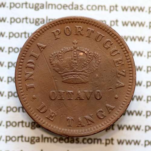 Índia, Oitavo de Tanga cobre 1886, Índia Portuguesa D. Luis I, Eixo deslocado Oblíquo às 5 horas, (BC/MBC)