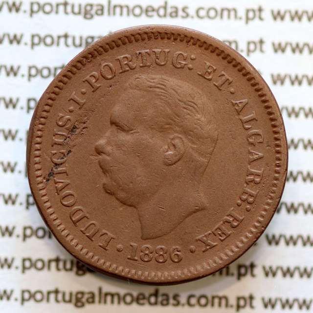 Índia, Oitavo de Tanga cobre 1886, Índia Portuguesa D. Luis I, Eixo deslocado Oblíquo às 5 horas, (MBC)