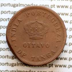 Índia, Oitavo de Tanga cobre 1886, Índia Portuguesa D. Luis I, Eixo deslocado Oblíquo às 5 horas, (MBC)