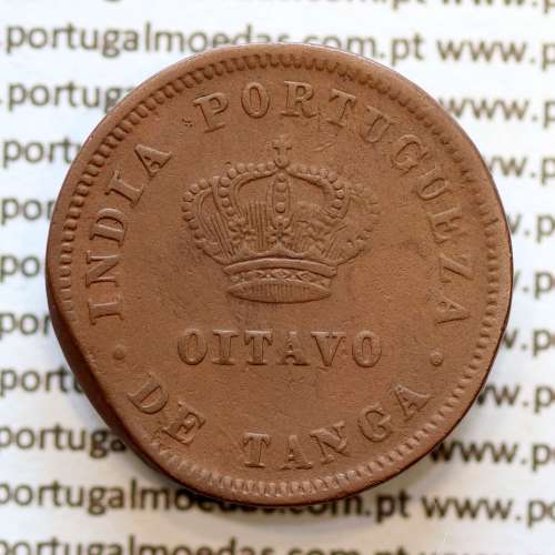 Índia, Oitavo de Tanga cobre 1886, Índia Portuguesa D. Luis I, Eixo deslocado Oblíquo às 5 horas, (MBC)