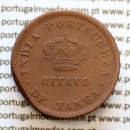 Índia, Oitavo de Tanga cobre 1886, Índia Portuguesa D. Luis I, Eixo deslocado Oblíquo às 5 horas, (MBC)