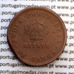 Índia, Oitavo de Tanga cobre 1886, Índia Portuguesa D. Luis I, Eixo deslocado Oblíquo às 5 horas, (MBC)
