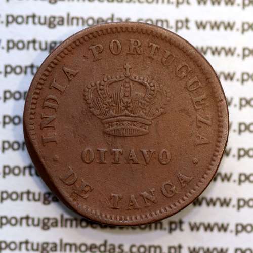 Índia, Oitavo de Tanga cobre 1886, Índia Portuguesa D. Luis I, Eixo deslocado Oblíquo às 5 horas, (MBC)