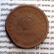 Índia, Oitavo de Tanga cobre 1886, Índia Portuguesa D. Luis I, Eixo deslocado Oblíquo às 5 horas, (MBC)