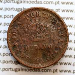 Oitavo de Tanga cobre 1886, "1/8 Tanga Bombaim - Índia Portuguesa" D. Luis I, (BC), World Coins Portuguese India KM 307