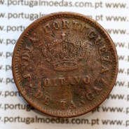 Oitavo de Tanga cobre 1886, "1/8 Tanga Bombaim - Índia Portuguesa" D. Luis I, (BC), World Coins Portuguese India KM 307