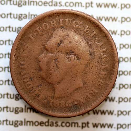 Índia, Oitavo de Tanga cobre 1886, Índia Portuguesa D. Luis I, Eixo deslocado Oblíquo às 5 horas, (BC)
