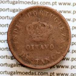 Índia, Oitavo de Tanga cobre 1886, Índia Portuguesa D. Luis I, Eixo deslocado Oblíquo às 5 horas, (BC)