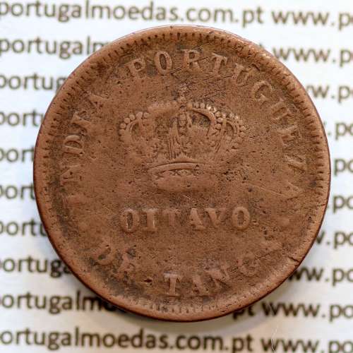 Índia, Oitavo de Tanga cobre 1886, Índia Portuguesa D. Luis I, Eixo deslocado Oblíquo às 5 horas, (BC)