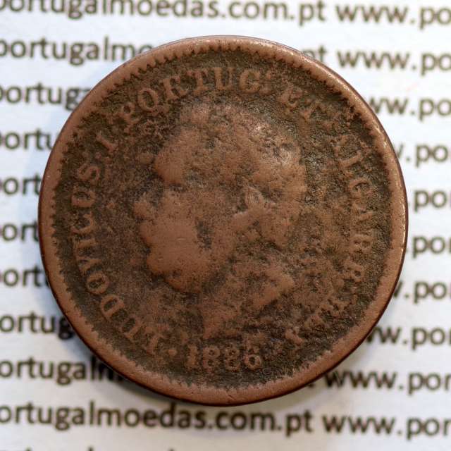 Oitavo de Tanga cobre 1886, "1/8 Tanga Bombaim - Índia Portuguesa" D. Luis I, (BC), World Coins Portuguese India KM 307