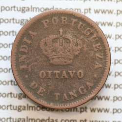 Oitavo de Tanga cobre 1886, "1/8 Tanga Bombaim - Índia Portuguesa" D. Luis I, (BC), World Coins Portuguese India KM 307