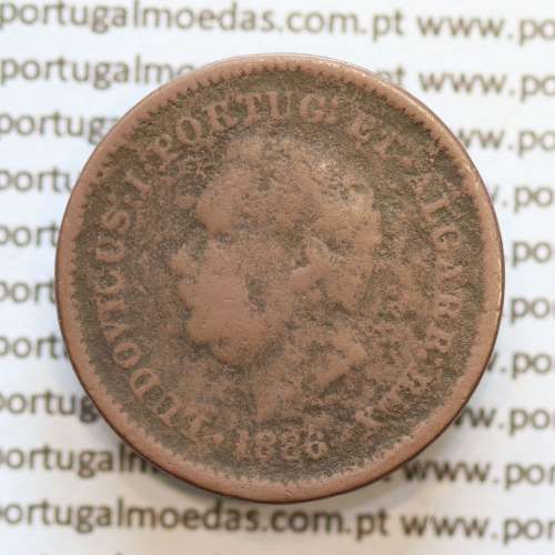 Oitavo de Tanga cobre 1886, "1/8 Tanga Bombaim - Índia Portuguesa" D. Luis I, (BC), World Coins Portuguese India KM 307