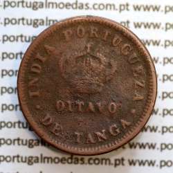 Oitavo de Tanga cobre 1886, "1/8 Tanga Bombaim - Índia Portuguesa" D. Luis I, (BC/REG), World Coins Portuguese India KM 307