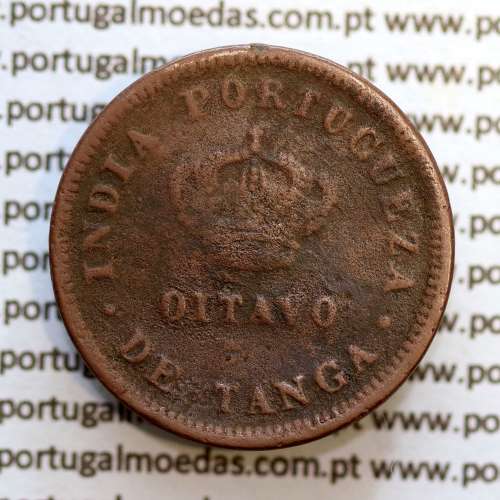 Oitavo de Tanga cobre 1886, "1/8 Tanga Bombaim - Índia Portuguesa" D. Luis I, (BC/REG), World Coins Portuguese India KM 307