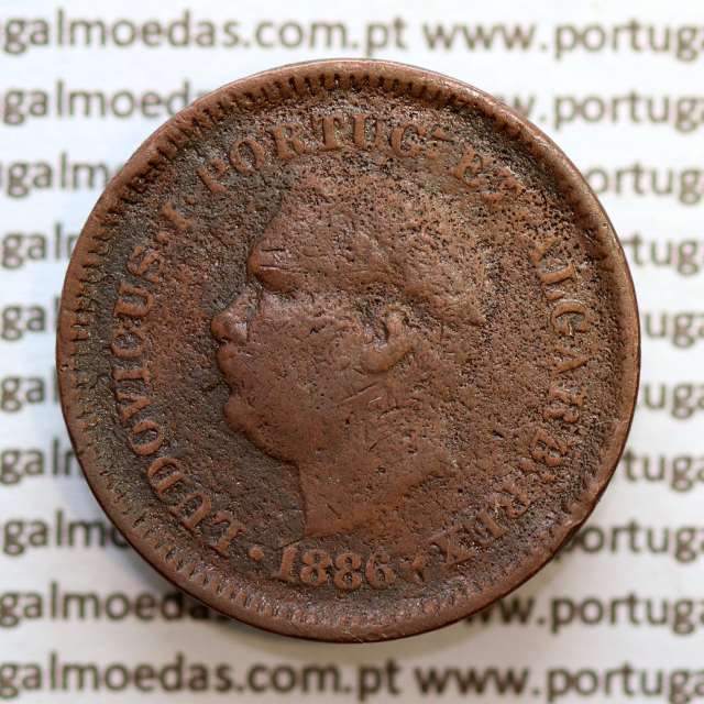 Índia, Oitavo de Tanga cobre 1886, Índia Portuguesa D. Luis I, Eixo deslocado Oblíquo às 7 horas, (BC)