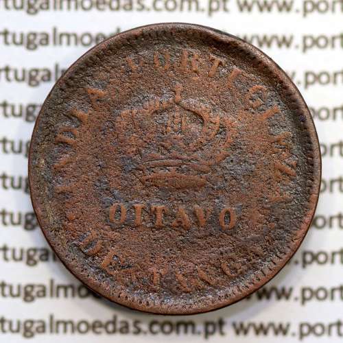 Índia, Oitavo de Tanga cobre 1886, Índia Portuguesa D. Luis I, Eixo deslocado Oblíquo às 7 horas, (BC)