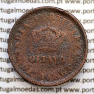 Índia, Oitavo de Tanga cobre 1886, Índia Portuguesa D. Luis I, Eixo deslocado Oblíquo às 7 horas, (BC)