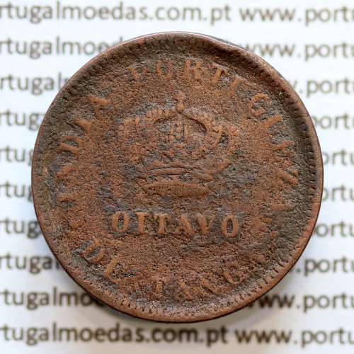 Índia, Oitavo de Tanga cobre 1886, Índia Portuguesa D. Luis I, Eixo deslocado Oblíquo às 7 horas, (BC)