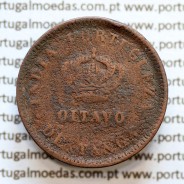 Índia, Oitavo de Tanga cobre 1886, Índia Portuguesa D. Luis I, Eixo deslocado Oblíquo às 7 horas, (BC)