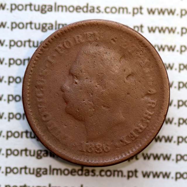 Índia, Oitavo de Tanga cobre 1886, Índia Portuguesa D. Luis I, Eixo deslocado Oblíquo às 7 horas, (BC)
