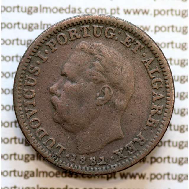 Índia, Quarto de Tanga cobre 1881, "1/4 Tanga Calcutá - Índia Portuguesa" D. Luis I, (MBC-), World Coins Portuguese India KM 308