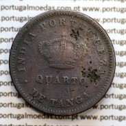 Índia, Quarto de Tanga cobre 1881, "1/4 Tanga Calcutá - Índia Portuguesa" D. Luis I, (MBC-), World Coins Portuguese India KM 308