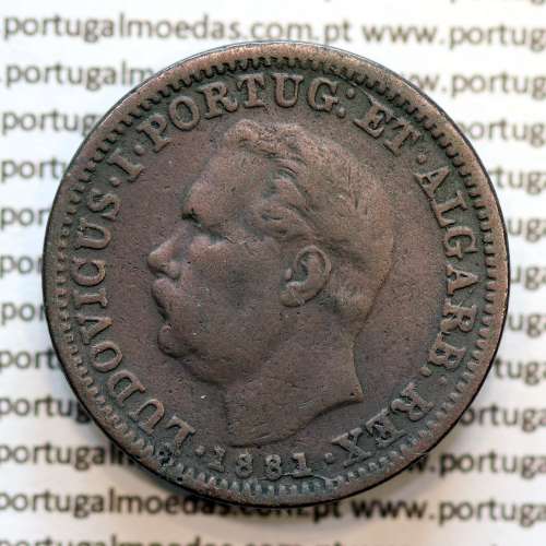 Índia, Quarto de Tanga cobre 1881, "1/4 Tanga Calcutá - Índia Portuguesa" D. Luis I, (MBC-), World Coins Portuguese India KM 308