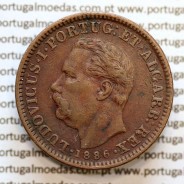 Índia, Quarto de Tanga cobre 1886, "1/4 Tanga Bombaim - Índia Portuguesa" D. Luis I, Eixo Oblíquo deslocado as 7 horas