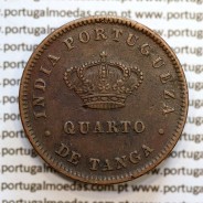 Índia, Quarto de Tanga cobre 1886, "1/4 Tanga Bombaim - Índia Portuguesa" D. Luis I, Eixo Oblíquo deslocado as 7 horas