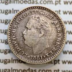 Índia, Oitavo de Rupia prata 1881, "1/8 Rupia Calcutá - Índia Portuguesa" D. Luis I, (MBC), Eixo Oblíquo deslocado ás 7 horas