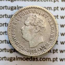 Índia, Oitavo de Rupia prata 1881, "1/8 Rupia Calcutá - Índia Portuguesa" D. Luis I, (MBC), Eixo Oblíquo deslocado ás 5 horas