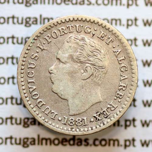 Índia, Oitavo de Rupia prata 1881, "1/8 Rupia Calcutá - Índia Portuguesa" D. Luis I, (MBC), Eixo Oblíquo deslocado ás 5 horas