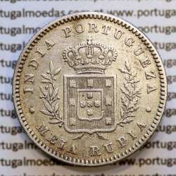 Índia, Meia Rupia prata 1881, "1/2 Rupia Calcutá - Índia Portuguesa" D. Luis I, (MBC), World Coins Portuguese India KM 311